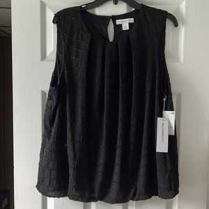 Black sleeveless top XL with soft black glitter trim and back button closure